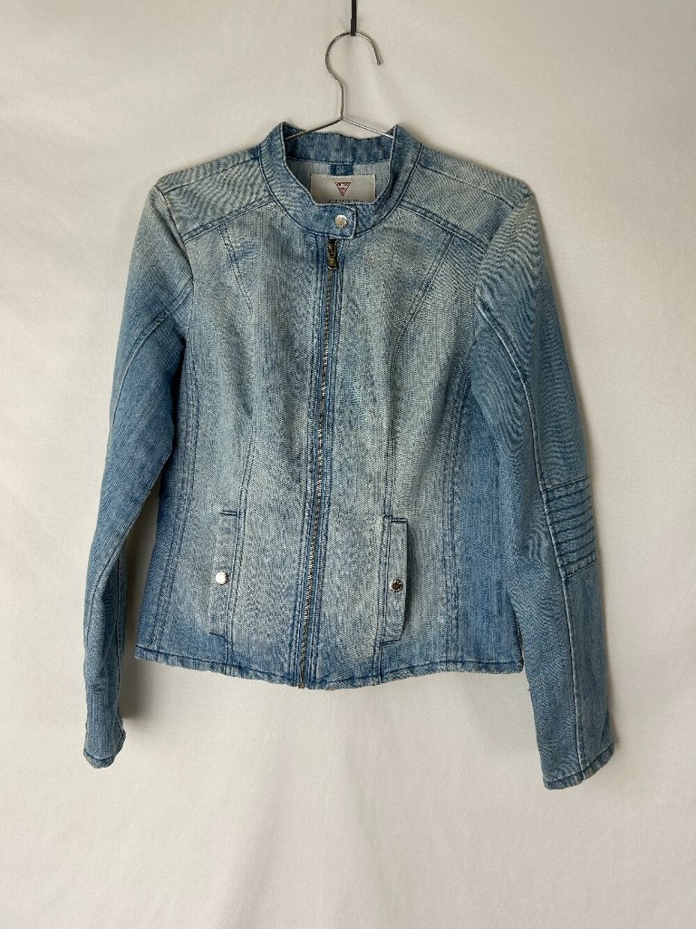 Guess Denim Mandarin Collar Jacket L Light Wash